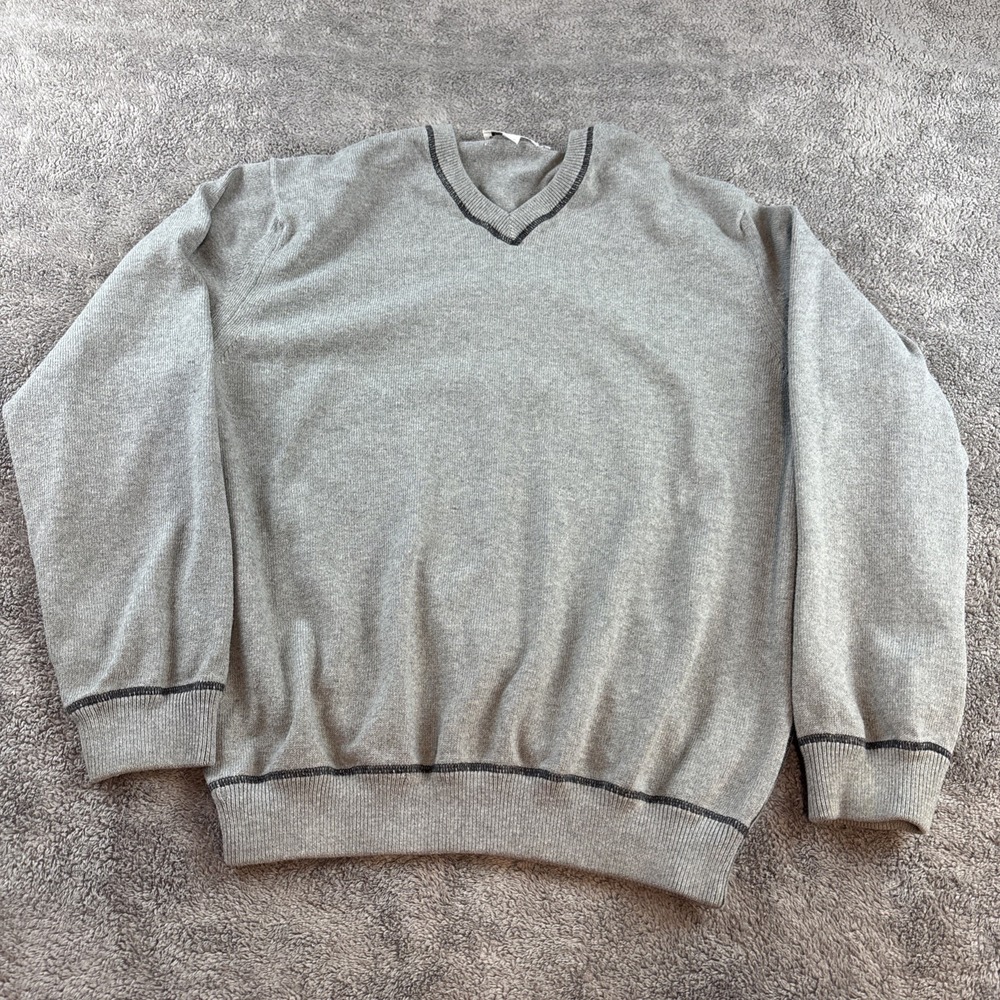 Calvin Klein V-Neck Knitted Sweater Mens Large Gray‎
